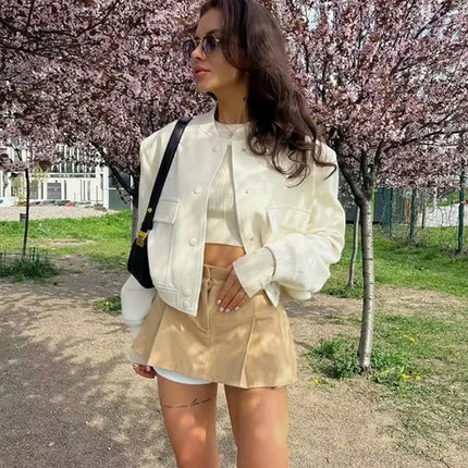 TRAF Women's Bomber Jacket 2025 Fashion Long Sleeve Casual New In Outerwears Chic Tops With Pockets Jackets Coat