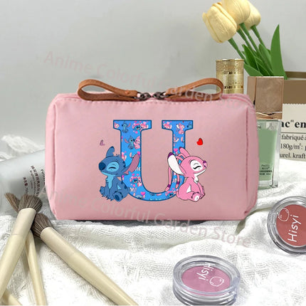 Disney Stitch Fashion Makeup Pouch for Women Cartoon Letter A-Z Printed Cosmetic Bag Students Portable Washing Bags Girls Gifts
