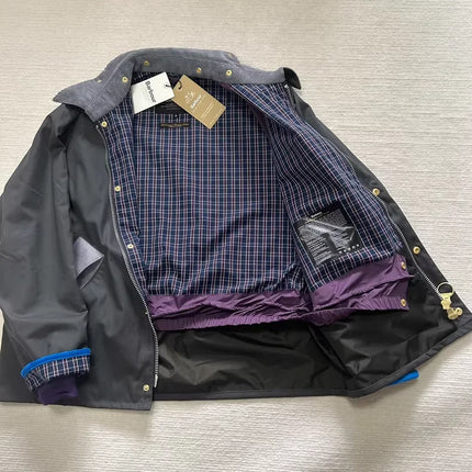B@r Flower MOUNTAIN Waxed Jacket, Contrasting Jacket, Grey Collar
