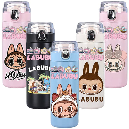400Ml Water Bottle Cartoon Printed Thermos Cup Pocket Stainless Steel Thermal Coffee Mug Vacuum Insulated Flask Cup Kid Gift