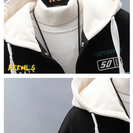 New 2024 Autumn Winter Men's Hooded Fleece Baseball Jackets Casual Warm Plush Coat Youth Streetwear Windproof Thick Padded Parka