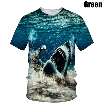 Unisex Fashion 3d Print T-shirt Cool Cartoon Shark Short Sleeve Tees Tops