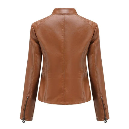Faux Leather Jacket Women 2025 Spring Autumn Coat Moto Biker Zipper Jacket Woman Outerwears Black Brown Red Pink Coffee XS XXL