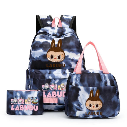 3Pcs/set Cartoon Printed Backpack with Lunch Bag Pencil Case Boy Girl Knapsack Teenage Student Large Capacity Colorful Bookbag
