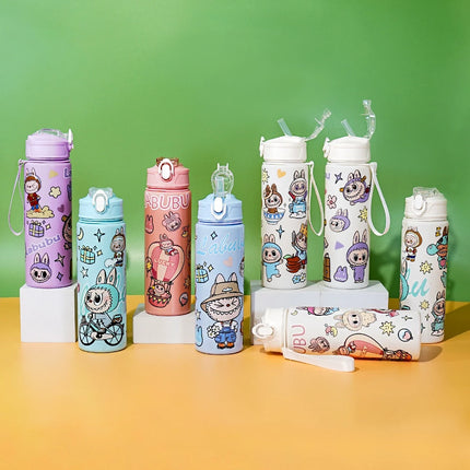 New elastic lid outdoor straw cup with large capacity labu cute cartoon children's straw cup