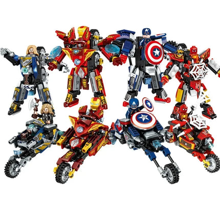 NEW Disney Superhero Transforming Mecha Motorcycle 2 in 1 Building Blocks Sets Movie Avengers Model Bricks Kit Kids Toys Gift
