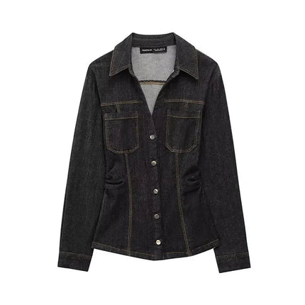 Casual Chic Women Cowboy Suit Slim fit Breasted Shirt Jackets Long Pants Fashion 2025 Spring Denim Suits