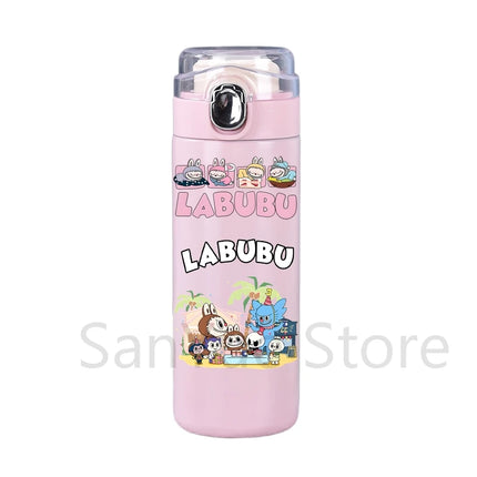 400Ml Water Bottle Cartoon Printed Thermos Cup Pocket Stainless Steel Thermal Coffee Mug Vacuum Insulated Flask Cup Kid Gift