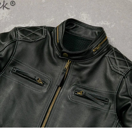 Tcyeek Genuine Leather Jacket Men Top Layer Cowhide Coats Spring Autumn Leather Coat Mens Moto & Biker Jackets Jaqueta Masculina