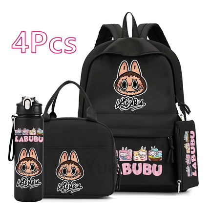 4Pcs/set Cute printed Backpack 750Ml Outdoor Sports Water Bottle Girl Boy Student Schoolbag Child Kid Large Capacity Bookbag