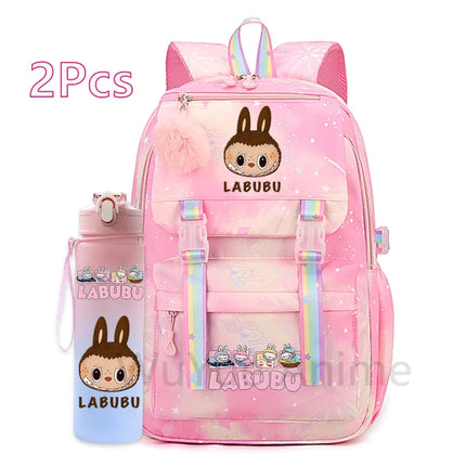 2Pcs/set Cute Cartoon Backpack with 750Ml Outdoor Sports Water Bottle Student Girl Boy Schoolbag Large Capacity Travel Bag Gift