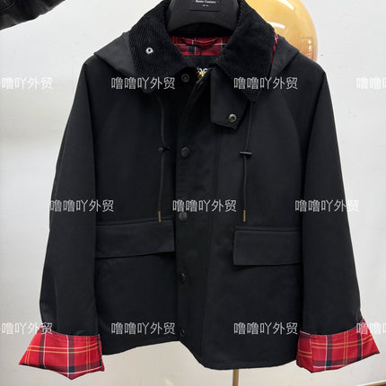 B@r X Ships Joint Japanese Unwaxed Jacket Red Plaid Sleeves Women's Hooded Jacket Loose