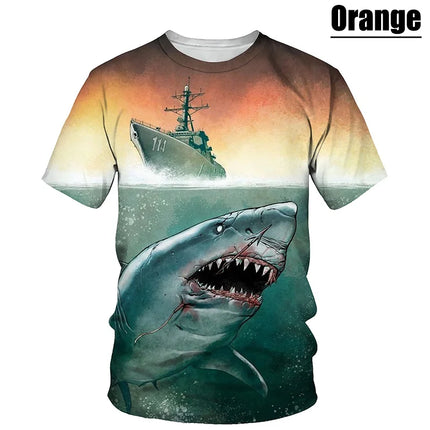 Unisex Fashion 3d Print T-shirt Cool Cartoon Shark Short Sleeve Tees Tops