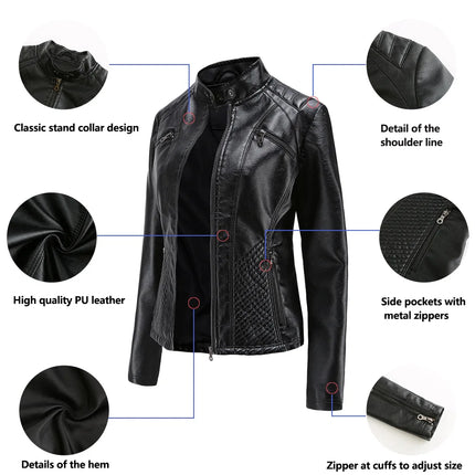 Faux Leather Jacket Women 2025 Spring Autumn Coat Moto Biker Zipper Jacket Woman Outerwears Black Brown Red Pink Coffee XS XXL