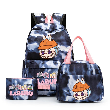 3Pcs/set Cartoon Printed Backpack with Lunch Bag Pencil Case Boy Girl Knapsack Teenage Student Large Capacity Colorful Bookbag