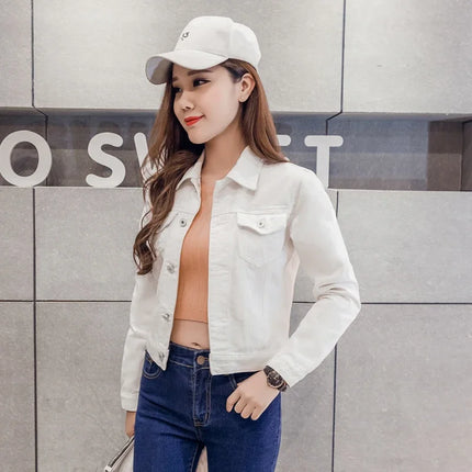 New Long Sleeve Winter Slim White Black Jeans Jacket for Women Solid Denim Woman Tops Short Coat Ladies Jackets Outerwear  4866
