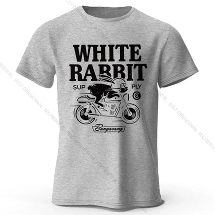 Men's Rabbit Printed T-Shirt 100% Organic Cotton Relaxed Fit Hand Painted Design Tee for Adults Quirky Fashion
