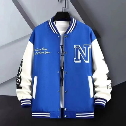 Smiling Face Embroidery Baseball Jacket Preppy Style Patchwork Outerwear Coat Men's Clothing Vintage Streetwear Hip Hop Jacket