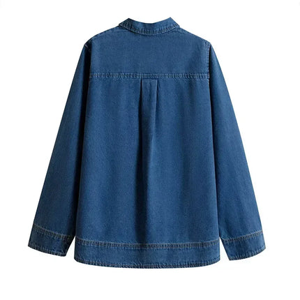 Casual Women's Polo Collar Denim Jacket Loose Long Sleeve Zipper Female Pullovers 2025 Spring Lady Fashion All-match Outwear