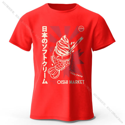 Japanese Foodie Print 100% Cotton T-Shirt, Soft & Breathable Round Neck Short Sleeve Tee, Unisex Cute & Cultural Style