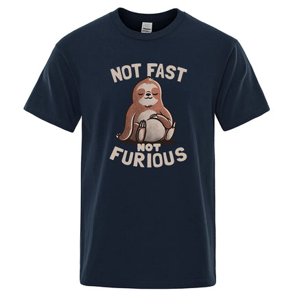 Not Fast Not Furious Kawaii Sloth Print Clothing Men Street Oversized T Shirts Breathable Cotton Streetwear Creativity T-Shirt