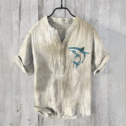 Cross-border foreign trade men's summer 3D printed octopus print shirt casual loose linen short-sleeved shirt T-shirt