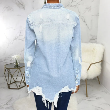 Women Jeans Jackets Spring Summer Ripped Denim Vintage Casual Denim Jacket Long Sleeve Female Chic Coat Streetwear 2024