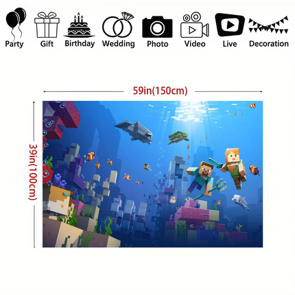 M-Minecraft Photo Backdrop Kids Happy Birthday Party Photography Backgrounds Banner Photoshoot Backdrops