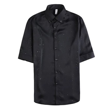Summer New Powder Shiny Shirts Fashion Men's V-neck Half Sleeve Slim Fit Casual Shirts Social Personality  Top Club Outfits