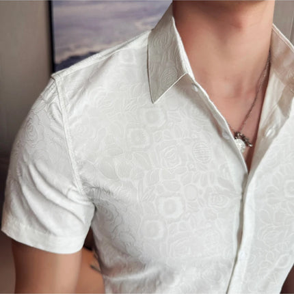 2025 Summer New Flower Shirts Men Short Sleeve Retro Casual Shirts Fashion Versatile Business Slim Social Party Tuxedo Blouse