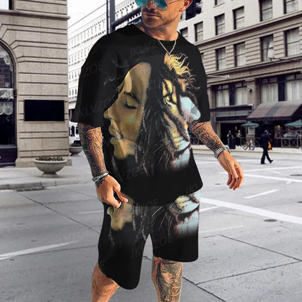 Hot Summer Men's Clothing 3d Printed Men's Bob Marley Printed Short Sleeve Shorts Two-Piece Man Casual Fashion Short Sleeve Suit