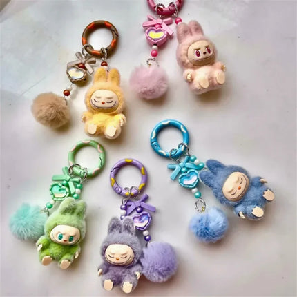 LAFUFU Kawaii Mini Keychains Flocking Backpack Pendant Key Chain LA-BU-BU Pendant Doll Cute Backpack Pendant Gifts for Girls
