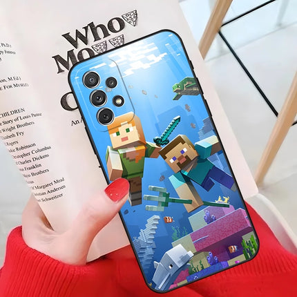 MINISO-Cute M-Minecraft Block World Phone Case For Samsung Galaxy A55 A54 A53 A52 A34 S24 S25 FE Ultra S23 Cover