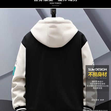New 2024 Autumn Winter Men's Hooded Fleece Baseball Jackets Casual Warm Plush Coat Youth Streetwear Windproof Thick Padded Parka