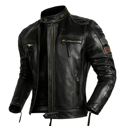 2025 first-layer cowhide, genuine leather jacket, stand-up collar trendy jacket, protective rider