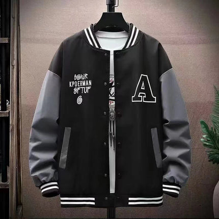 Smiling Face Embroidery Baseball Jacket Preppy Style Patchwork Outerwear Coat Men's Clothing Vintage Streetwear Hip Hop Jacket