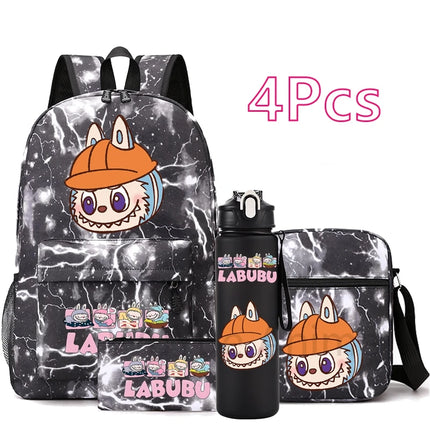 4Pcs/set Cute Printed Backpack Teenger Student Boy Girl Bookbag Schoolbag Travel Bag Outdoor 750Ml Water Bottle Kid Gift Mochila