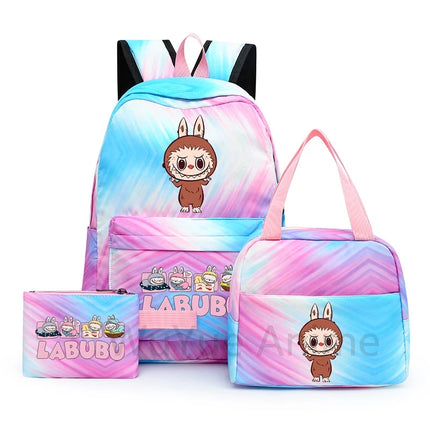 3Pcs/set Cartoon Printed Backpack with Lunch Bag Pencil Case Boy Girl Knapsack Teenage Student Large Capacity Colorful Bookbag