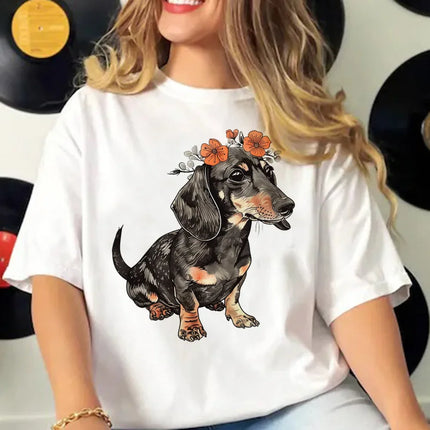 Dachshund Tshirt Women Summer Elegant T-shirts Female Funny Clothing Women Streetwear Graphic T Shirts