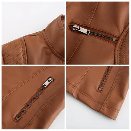 2025 Women's Leather Jacket Spring Autumn Thin Motorcycle Suit European Size Leather Jacket Short Fashion Women's Jacket