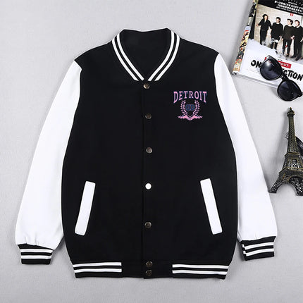 Detroit Letter And Pattern Printing Man Jackets Office Lady Loose Baseball Jersey Casual S-5Xl High Street Motion Tops
