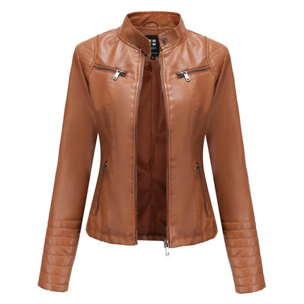 2025 Women's Leather Jacket Spring Autumn Thin Motorcycle Suit European Size Leather Jacket Short Fashion Women's Jacket