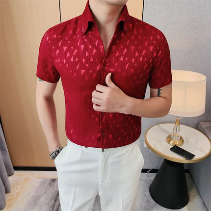 2024 Summer Fashion Printed Shirts High Quality No Ironing Slim Fit Short Sleeve Social Formal Shirt Club Outfits Tuxedo 4XL-M