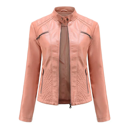 Faux Leather Jacket Women 2025 Spring Autumn Coat Moto Biker Zipper Jacket Woman Outerwears Black Brown Red Pink Coffee XS XXL