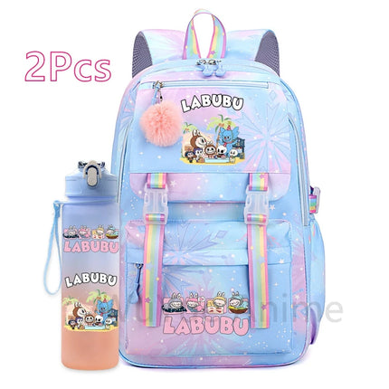 2Pcs/set Cute Cartoon Backpack with 750Ml Outdoor Sports Water Bottle Student Girl Boy Schoolbag Large Capacity Travel Bag Gift