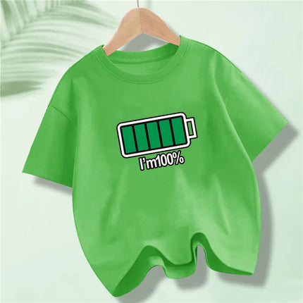 Battery Energy Low Help Me Printed T-Shirt For Boys Harajuku Funny T Shirt Kids Cotton Summer Tops Tee