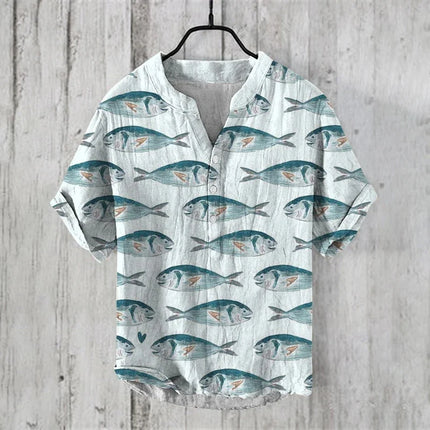Spring and Summer Men's and Women's Casual Shirts Blue Octopus Short Sleeve Linen Shirt Hawaiian Style 3D Printed Shirt Men's To
