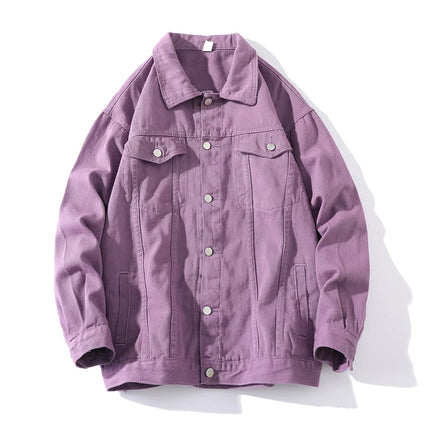 Fashion Casual Denim Jacket Men, Single-breasted Square Collar Long-sleeved Coat, Blue, Green, Gray, Black, Yellow, White,Purple