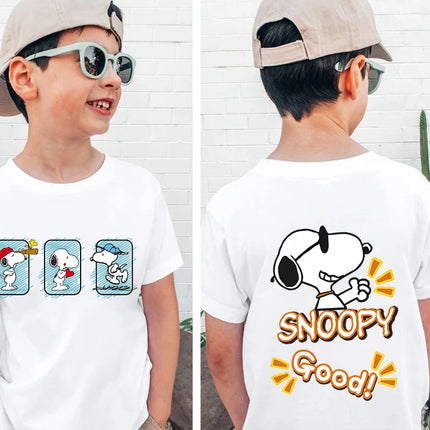 Snoopy print children's clothing kids cotton T-shirt cartoon short-sleeved white top personality clothing suitable for boys