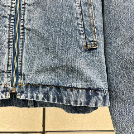Spring New Round Collar Zipper Double Pocket Denim Coat for Women's Fashion Back Waist Make Old Washed Water Blue Coat